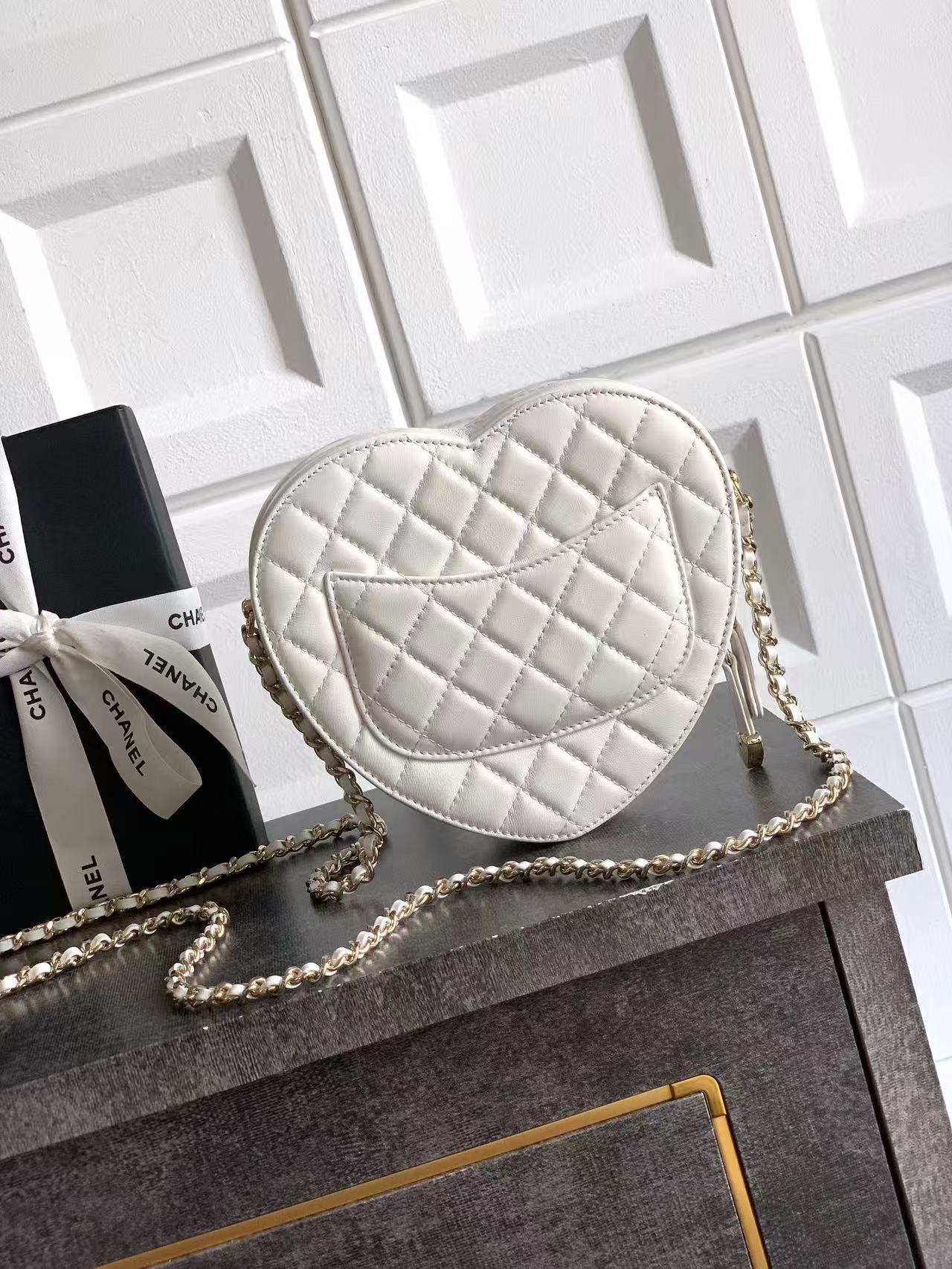 Chanel 2026 Quilted CC In Love Heart Bag White Lambskin
