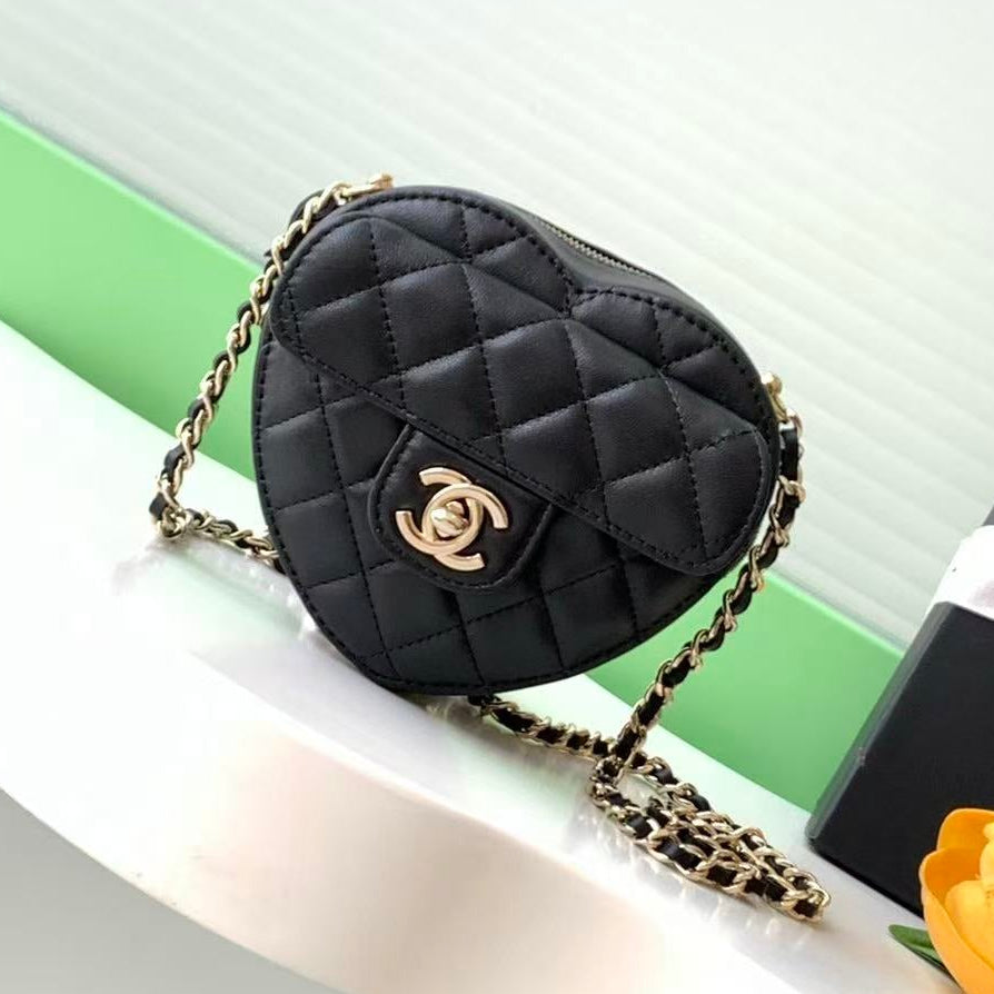 Chanel 2026 Quilted CC In Love Heart Bag Black Lambskin