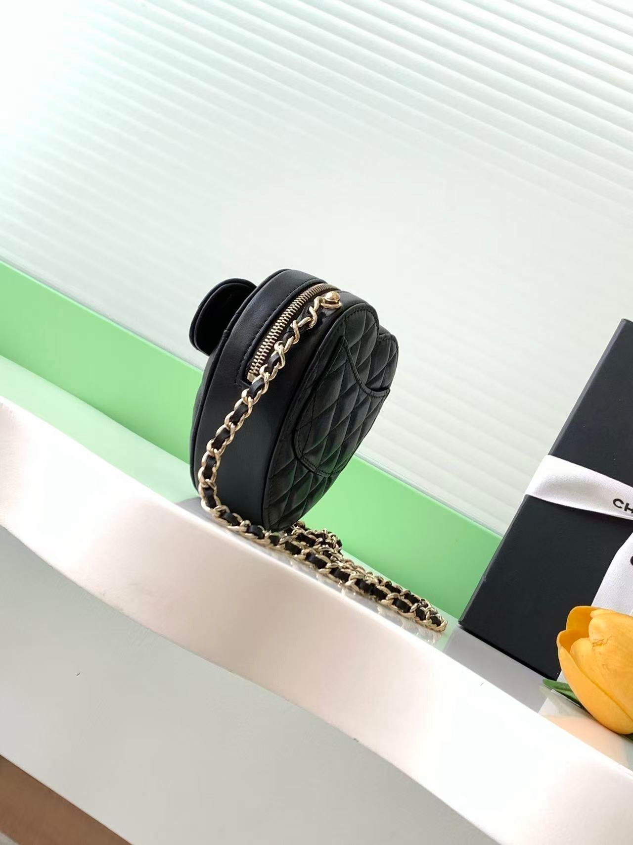 Chanel 2026 Quilted CC In Love Heart Bag Black Lambskin
