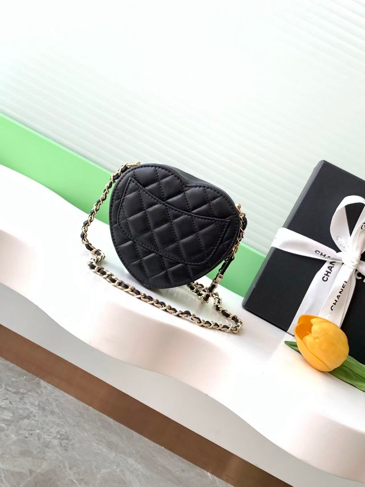Chanel 2026 Quilted CC In Love Heart Bag Black Lambskin