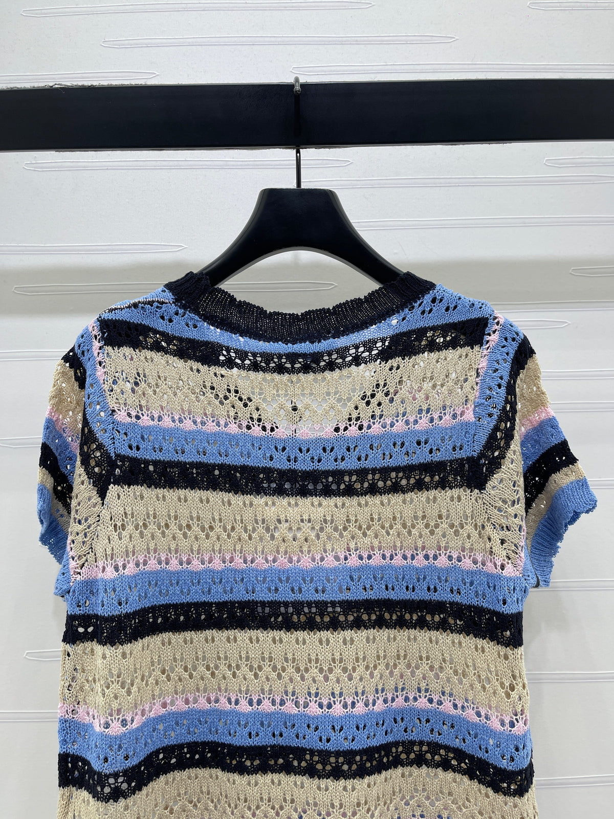 Chanel 2026 Hollow Out Knit Top Blue Beige Black Cotton