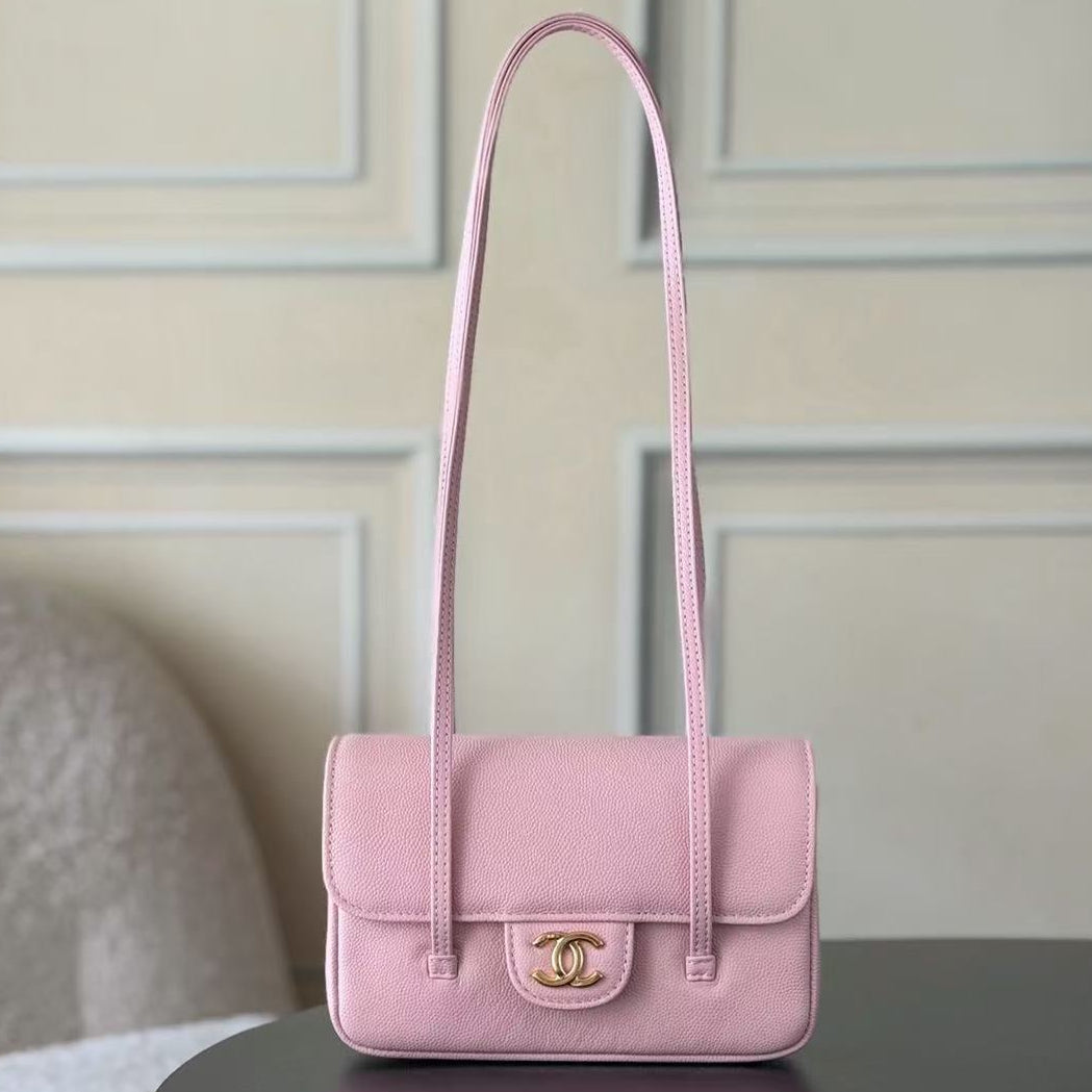 Chanel 26 Shoulder Bag 17cm Pink Caviar Leather