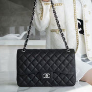 Chanel 2026 Flap Bag 30cm Black Caviar Leather With Silver Hardware