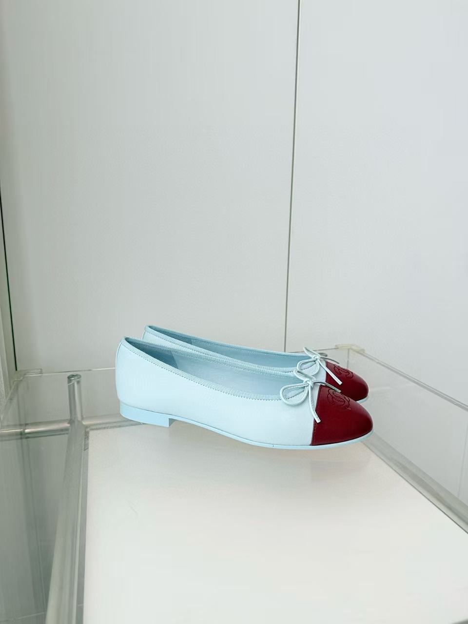 Chanel 2026 Ballet Flat Light Blue And Burgundy Lambskin