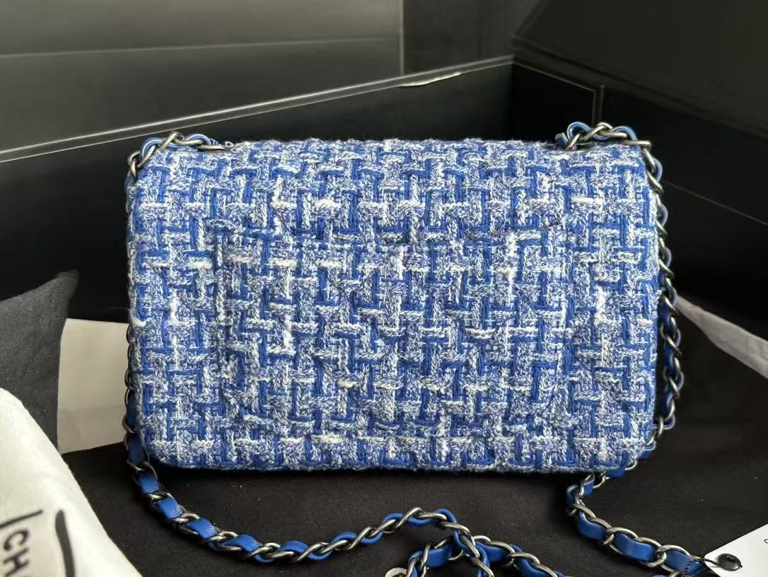 Chanel 2026 Mini Rectangular Flap Bag Blue Tweed Aged Silver Hardware