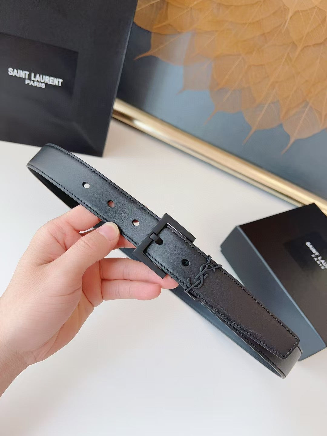 Saint Laurent Cassandre Leather Belt