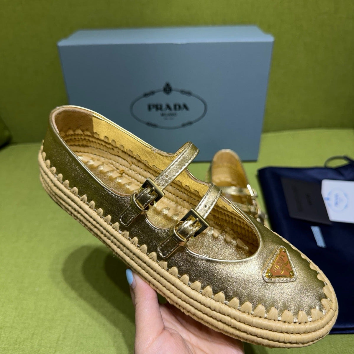 Prada 2026 Ballet Flat Gold Nappa Leather And Raffia