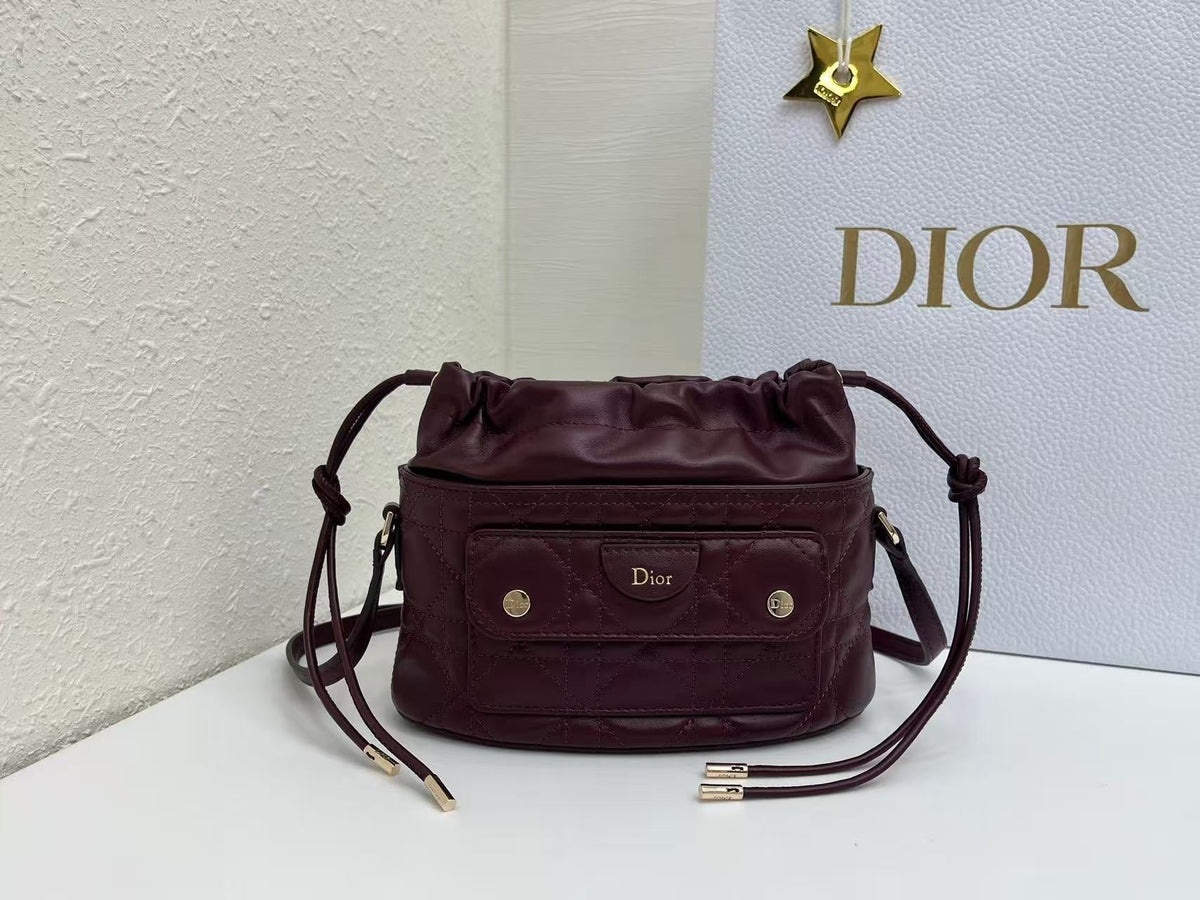 Dior 2026 Mini DiorTravel Bucket Bag 22cm Fabric Lambskin