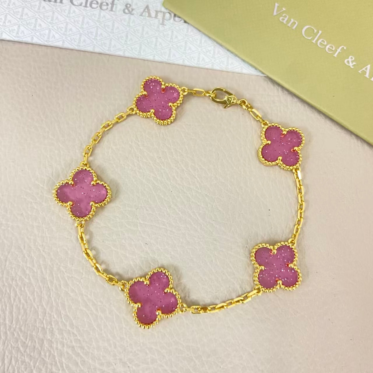 VCA Vintage Alhambra 5-piece Bracelet With Pink Enamel