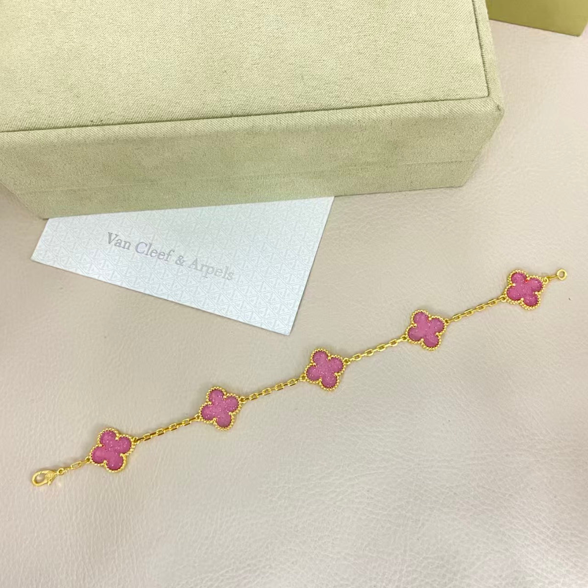 VCA Vintage Alhambra 5-piece Bracelet With Pink Enamel