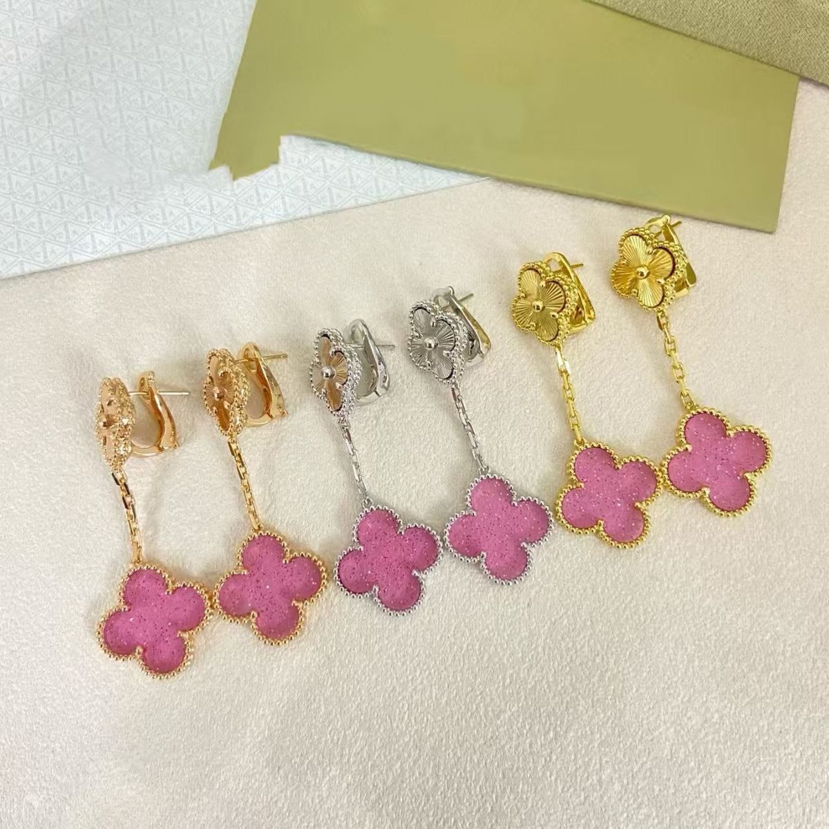 Van Cleef & Arpels Magic Alhambra Earrings With Pink Enamel
