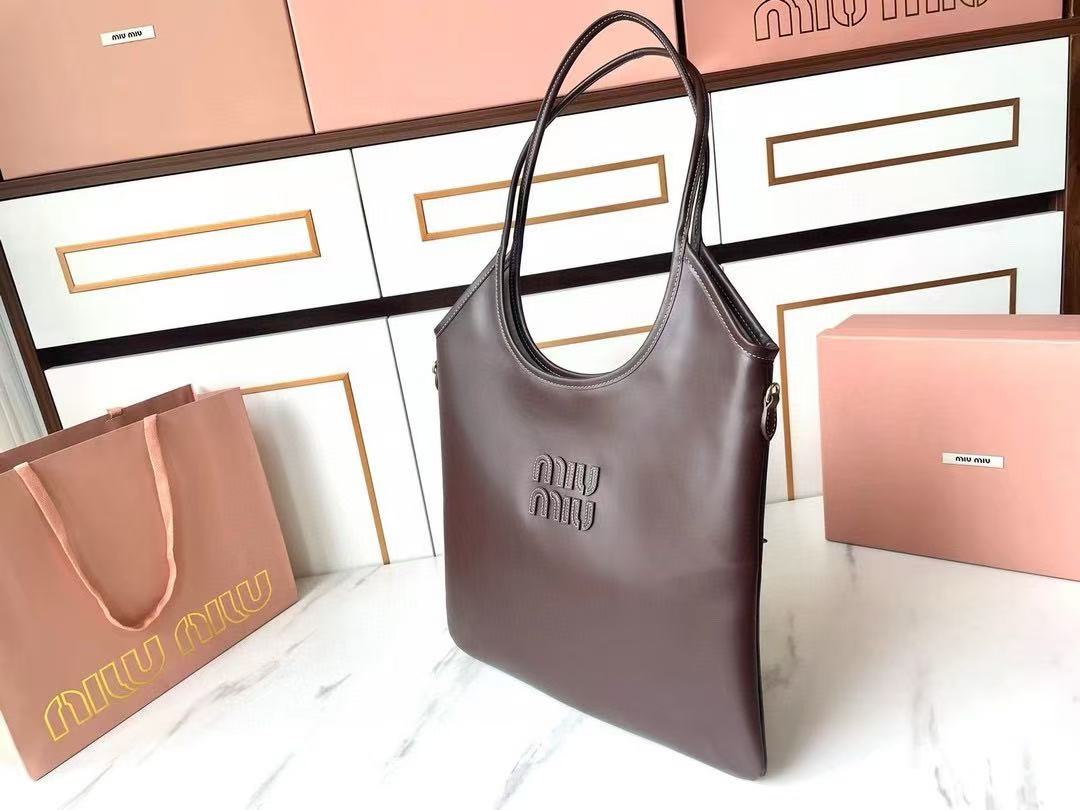 Miumiu 2026 Ivy 40 Tote Bag Dark Brown Leather