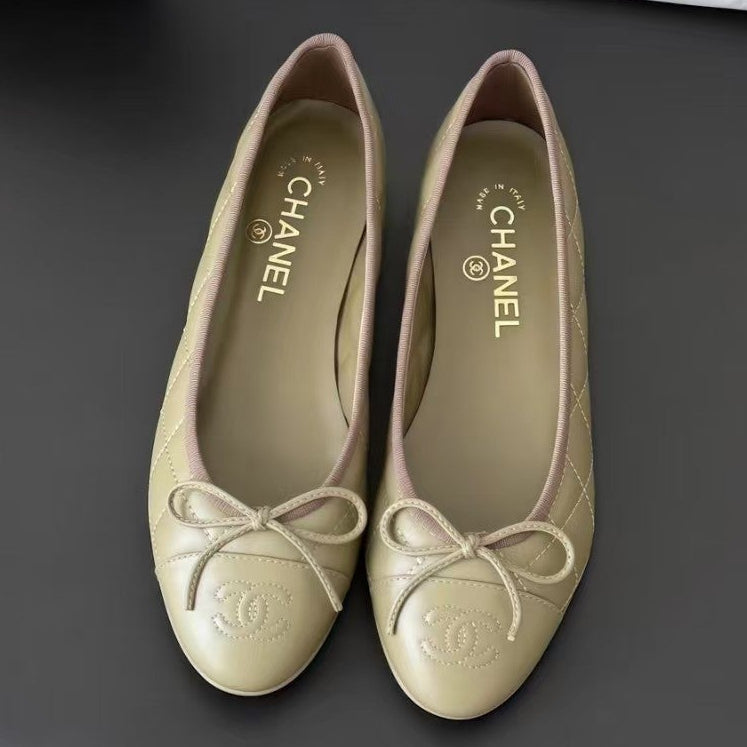 Chanel 2026 Quilted Ballet Flat Moss Green Leather