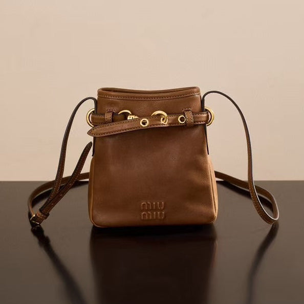 MiuMiu 2026 Pouch Bag 18cm Brown Nappa Leather