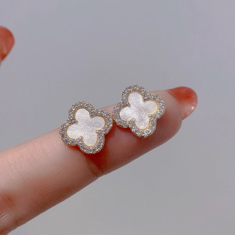 CLOVER DIAMOND PINK GOLD STUD EARRINGS #MEW19059