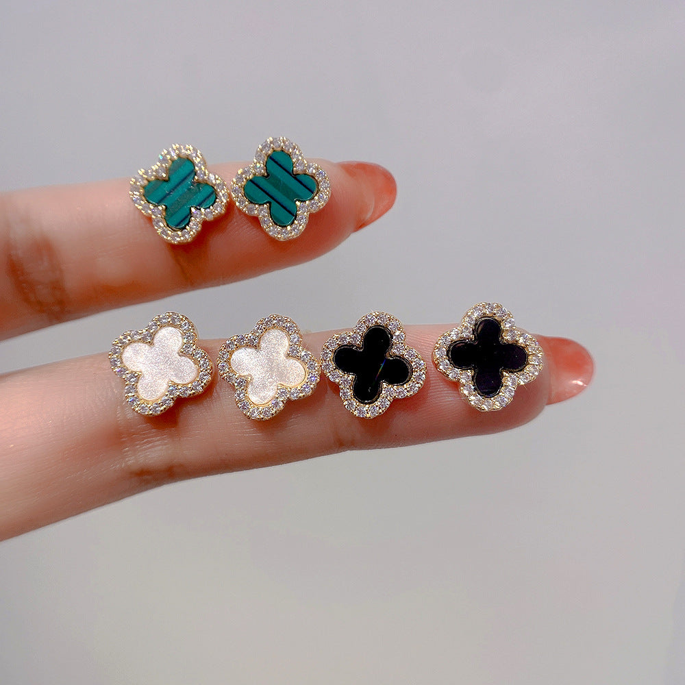 CLOVER DIAMOND PINK GOLD STUD EARRINGS #MEW19059