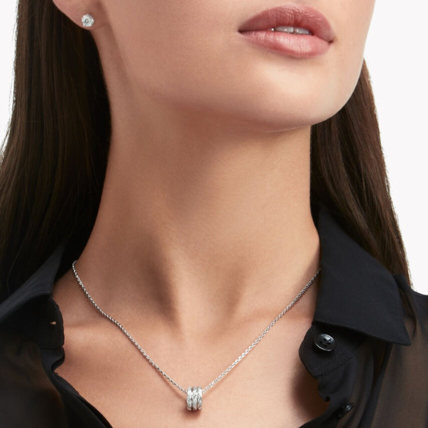 LAURENCE SIGNATURE TRIPLE PAVED SILVER DIAMOND NECKLACE