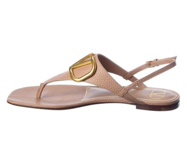 THONG SANDAL IN BEIGE CALFSKIN WITH GOLD LOGO