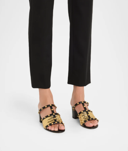 VT 2025 60mm Rockstud Intreccio Metallic Nappa Leather Slide Sandals