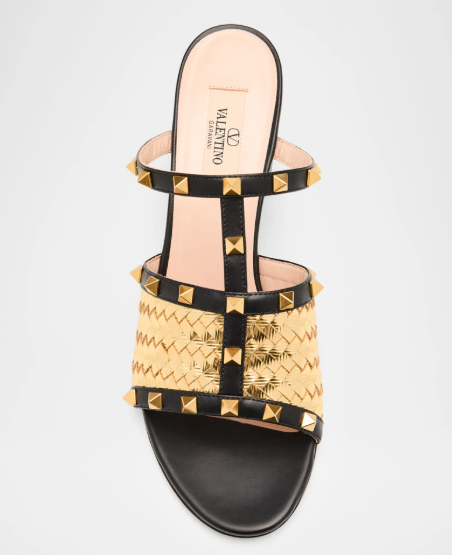VT 2025 60mm Rockstud Intreccio Metallic Nappa Leather Slide Sandals