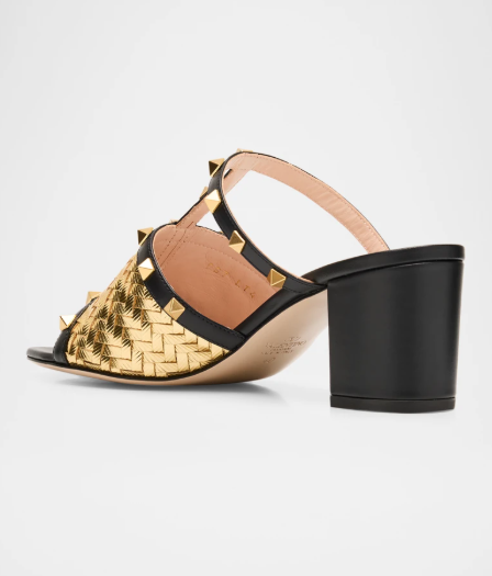 VT 2025 60mm Rockstud Intreccio Metallic Nappa Leather Slide Sandals