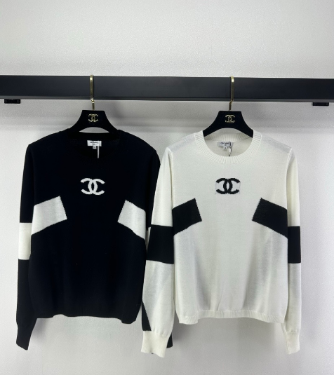 Chanel 2025 Long-sleeved Shirt Black and White Wool 329217