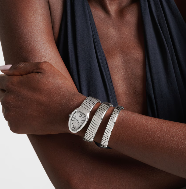 Bulgari Serpenti Tubogas 35mm Steel and Diamond Silver Dial Quartz Watch