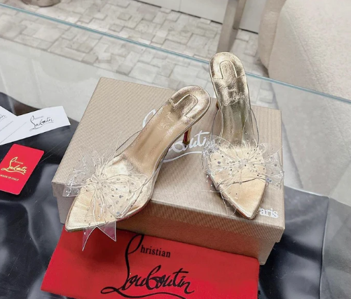 Cl Aqua Strass 80mm Mules Pvc Iridescent Nappa Leather And Strass Gold