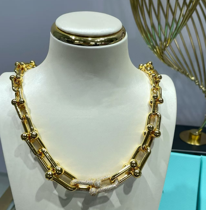 Tiffany HardWear Graduated Link Necklace Yellow Gold With Pavé Diamonds