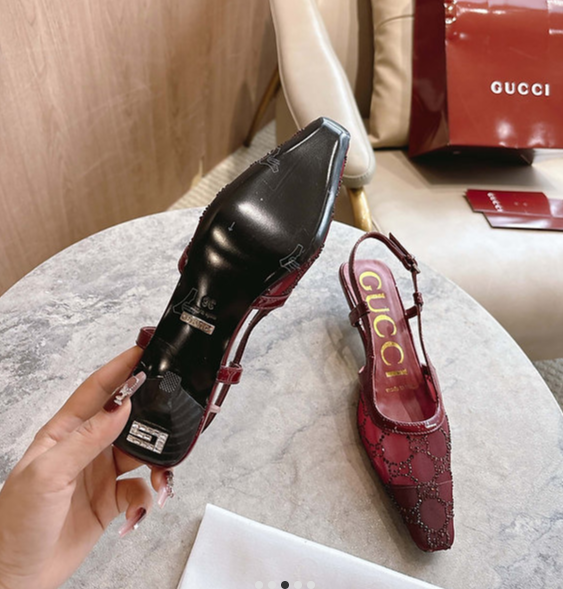 GG 2025 Crystal Slingback Pump Rosso Ancora Red Mesh Leather