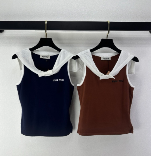 Miumiu 2026 Sailor Collar Bow Short-Sleeve Cotton 395594