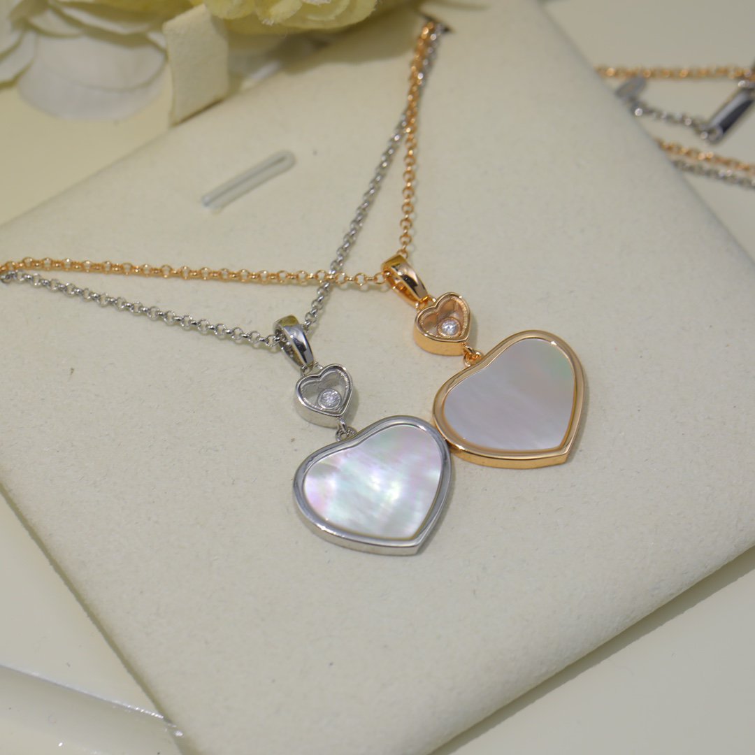 HAPPY HEART WHITE MOP NECKLACE SILVER DIAMOND