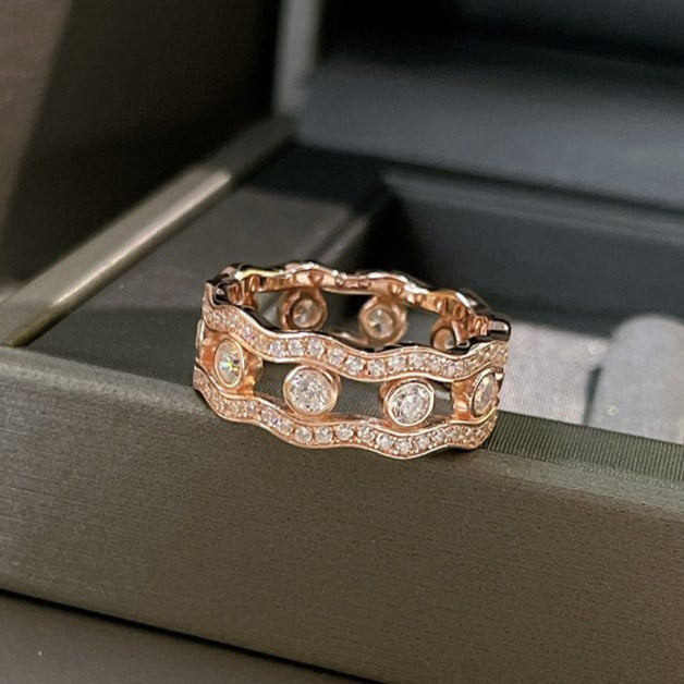 MESSIK PINK GOLD DIAMOND RING DOUBLE ROWS