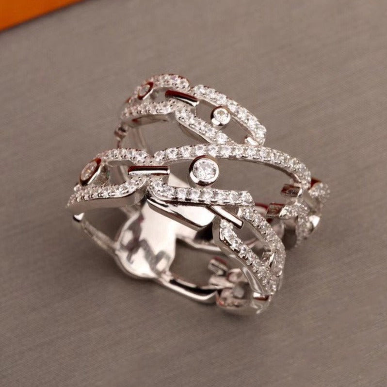 MESSIK DOUBLE ROWS RING SILVER DIAMOND