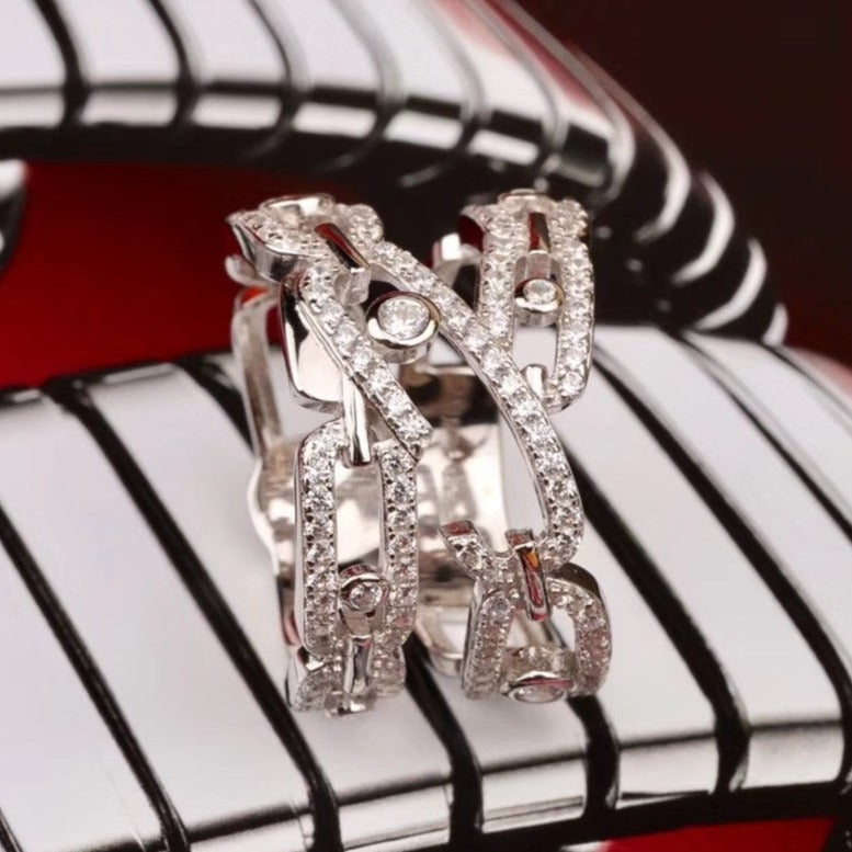MESSIK DOUBLE ROWS RING SILVER DIAMOND