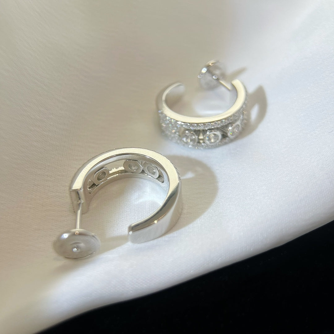 CREOLES MOVE PAVED SILVER DIAMONDS EARRINGS