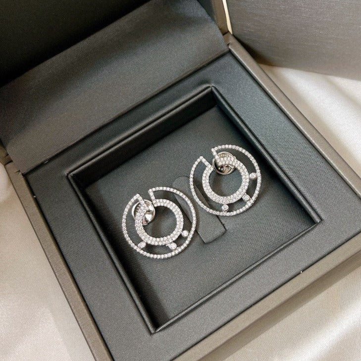 CREOLES MOVE ROMANE PAVED SILVER DIAMOND EARRINGS