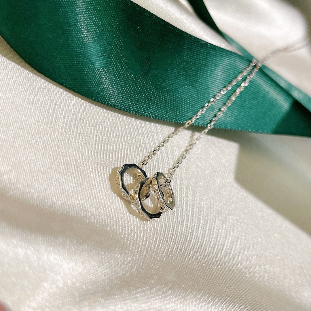 LAURENCE SIGNATURE TRIPLE PAVED SILVER DIAMOND NECKLACE