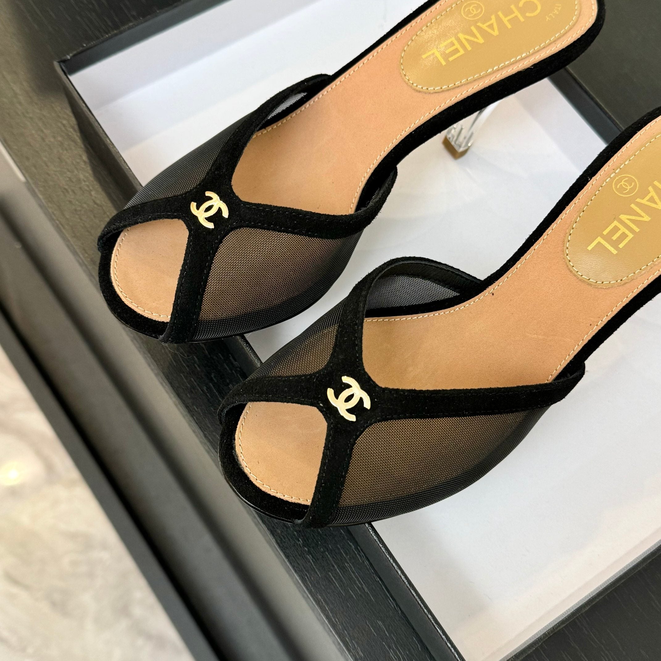 CC 2026 High Heeled Slippers 70 Mesh Suede