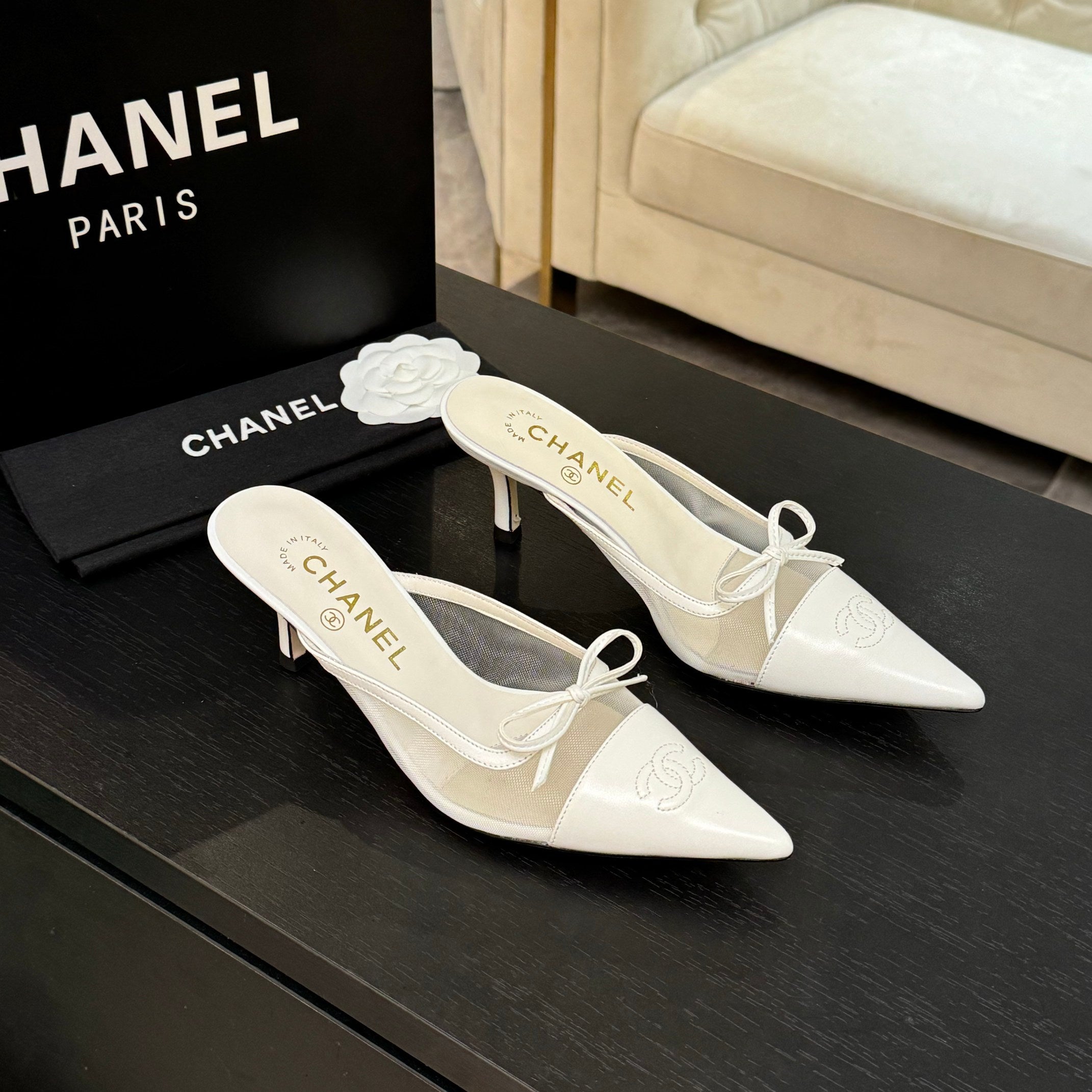 CC 2026 High Heel Mule 65 Mesh Satin Leather