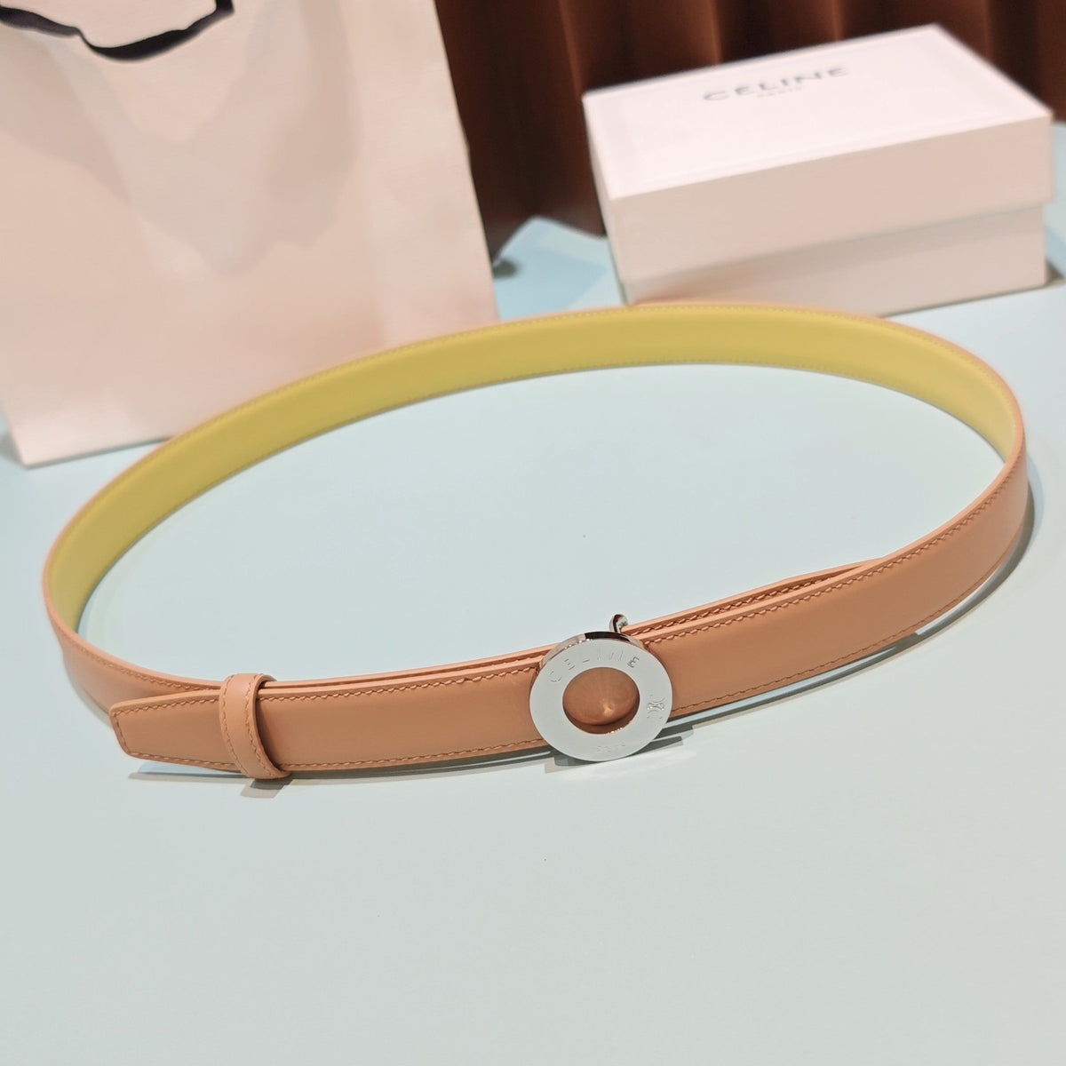 Celine 2026 Disc Buckle Reversible Strap Belt 25mm Leather 196682