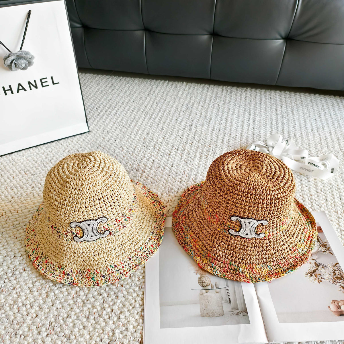 Celine Simple Bucket Hat Straw Woven 237188