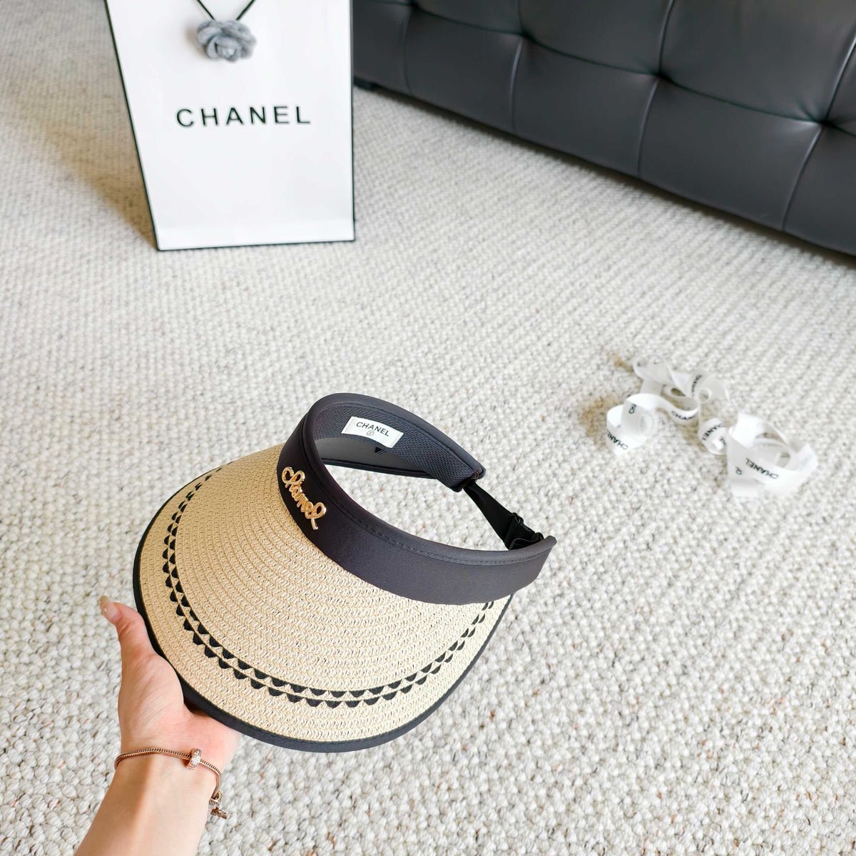 Chanel Sun Hat with Visor Straw Fabric 237221