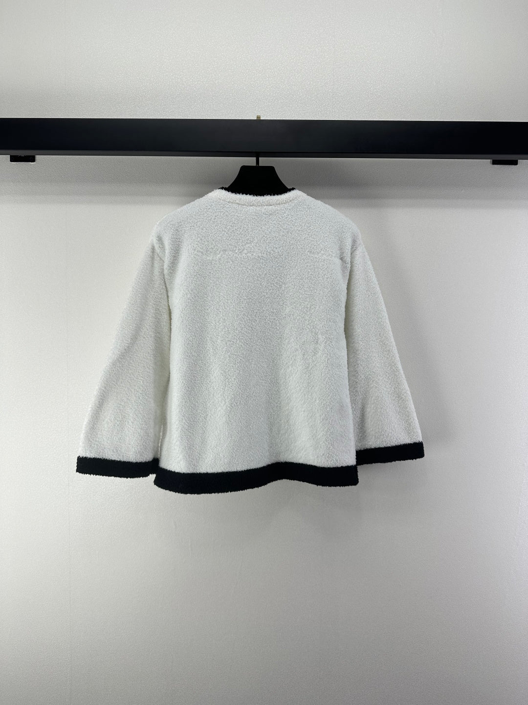 Chanel 2025 Round Neck Lace Cardigan Black White Wool 325690