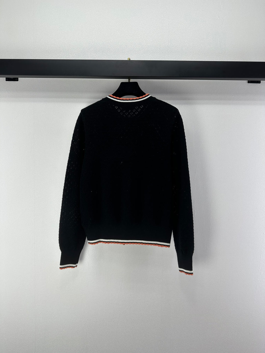 Chanel 2025 Long-sleeved Cardigan Cream and Black Cotton Cashmere 325737