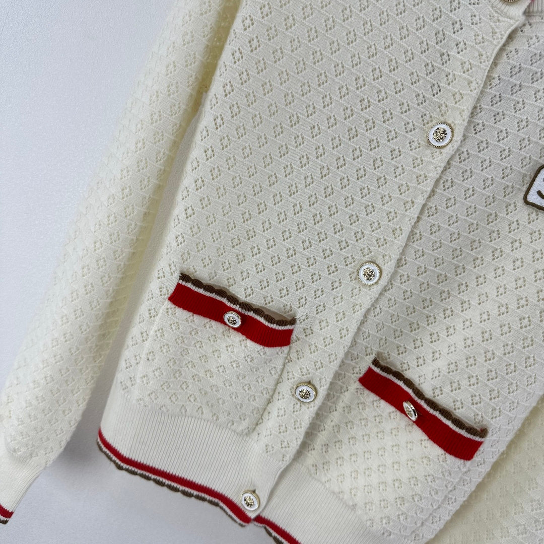 Chanel 2025 Long-sleeved Cardigan Cream and Black Cotton Cashmere 325737