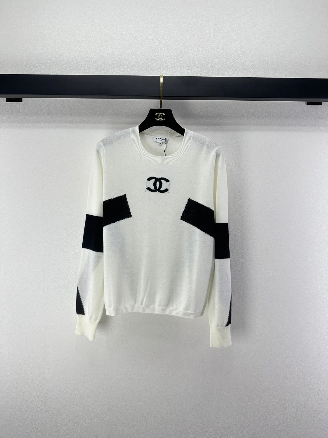 Chanel 2025 Long-sleeved Shirt Black and White Wool 329217