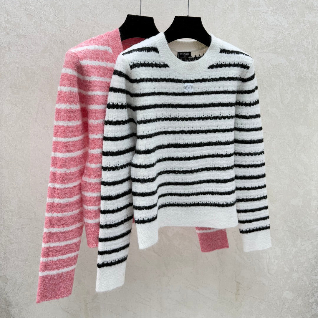 Chanel 2025 Striped Long Sleeve Sweater Wool 727133