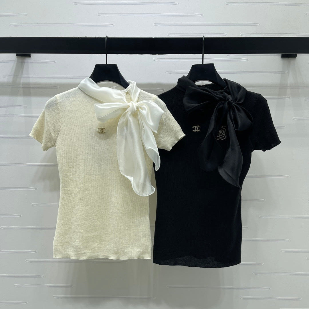Chanel 2026 Knit Top With Bow Tie Viscose Nylon 361048