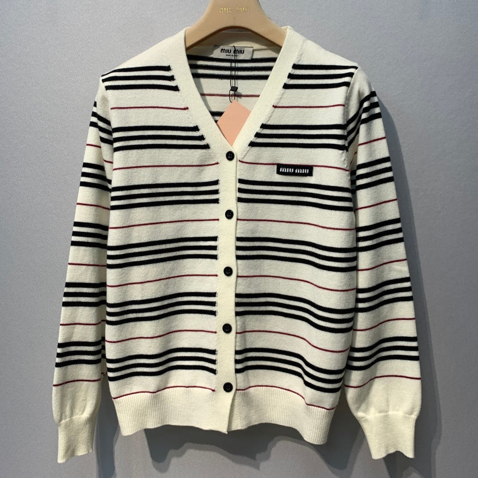 Miumiu 2026 Striped V-Neck Cardigan Wool 421177